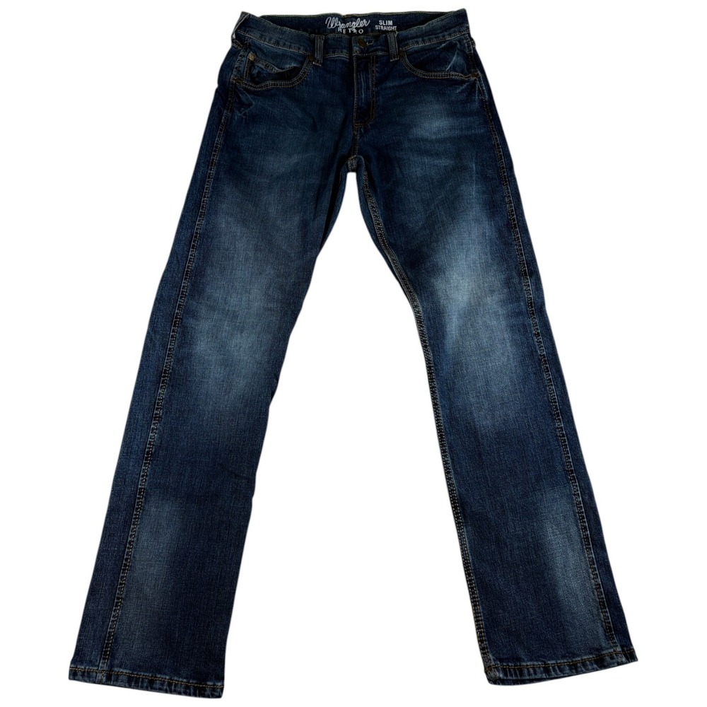 Wrangler Retro Slim Fit Western Jeans Men 32x32 Blue Denim Mid Rise Straight Leg